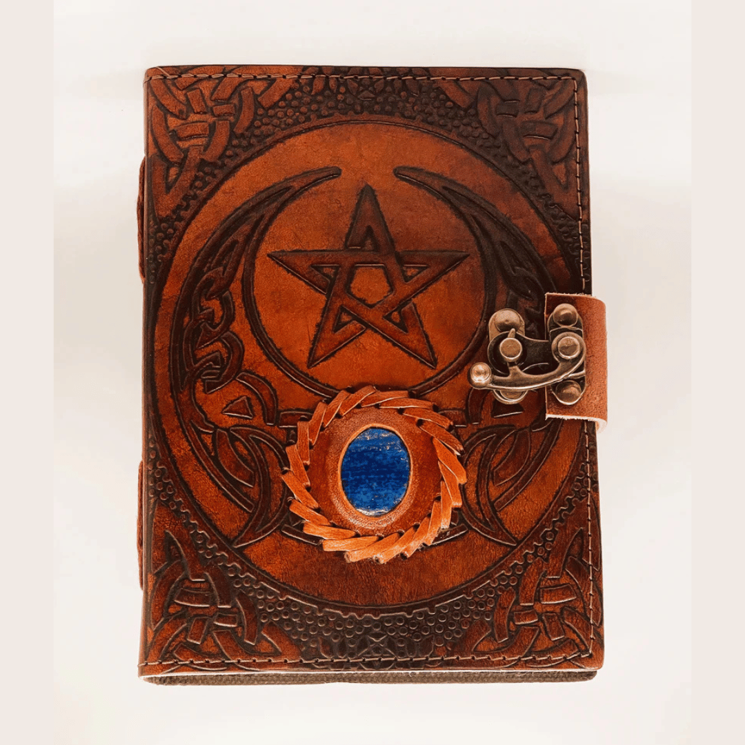 Star Moon with Lapis Stone Leather Journal